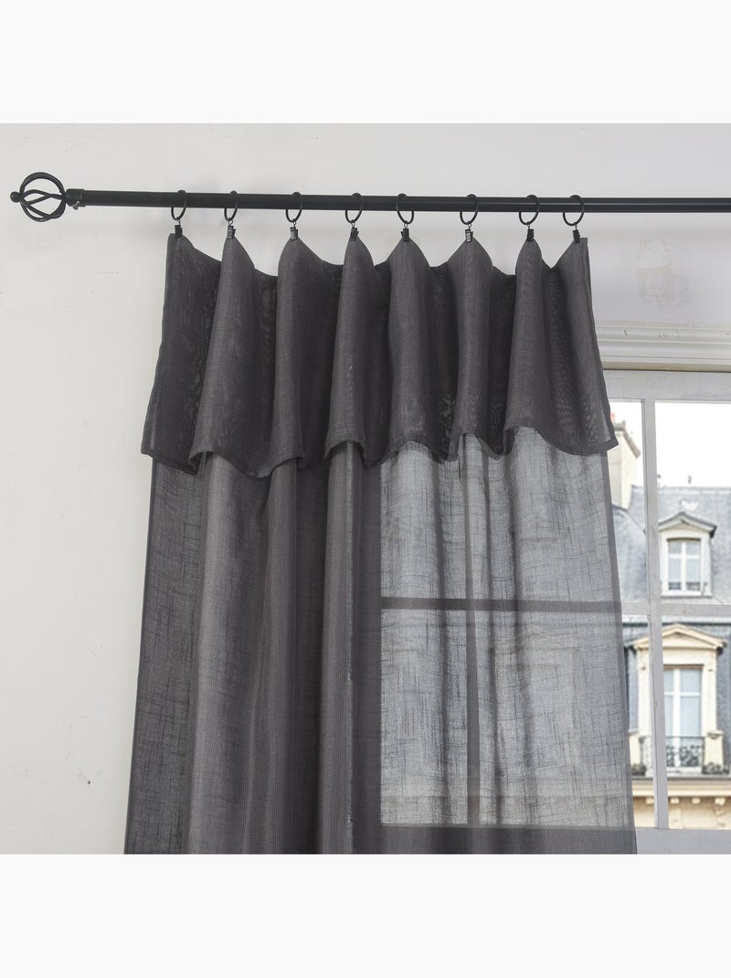 Rideau ajustable + 8 anneaux pinces – effet lin evasion Gris Granit - Kiabi