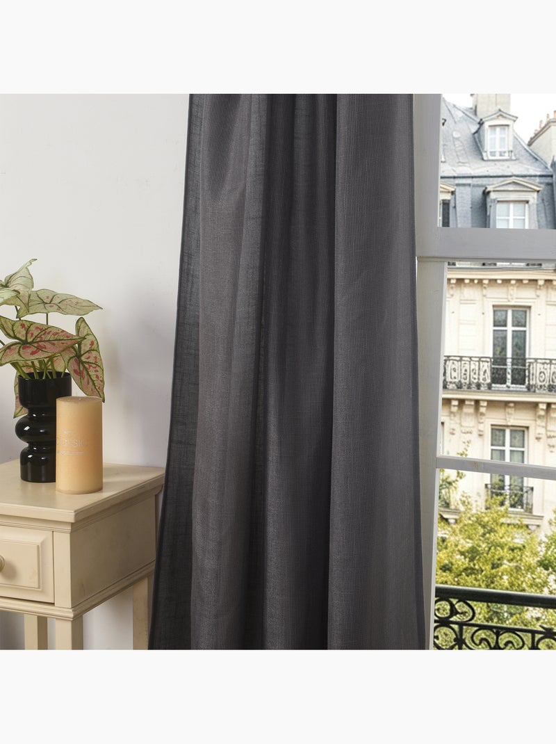 Rideau ajustable + 8 anneaux pinces – effet lin evasion Gris Granit - Kiabi