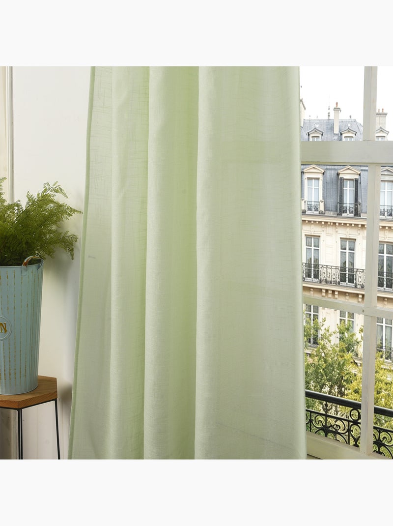 Rideau ajustable + 8 anneaux pinces – effet lin evasion Menthe - Kiabi