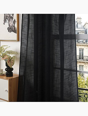 Rideau ajustable + 8 anneaux pinces – effet lin evasion