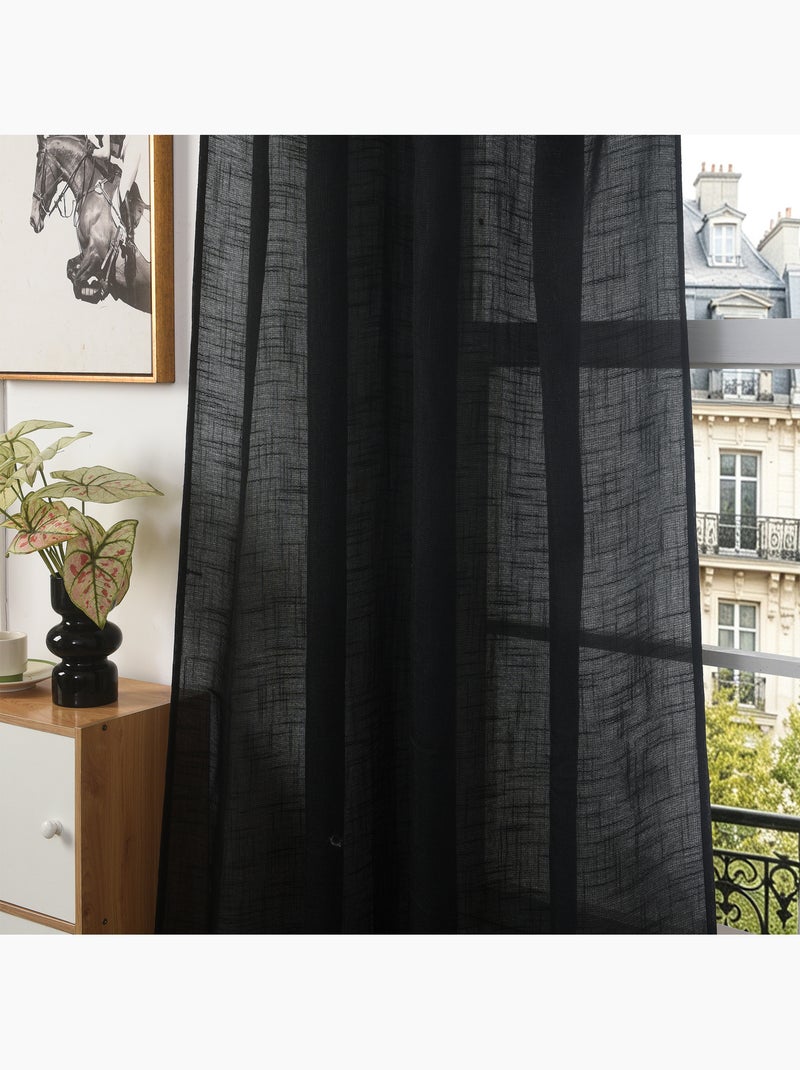 Rideau ajustable + 8 anneaux pinces – effet lin evasion Noir - Kiabi