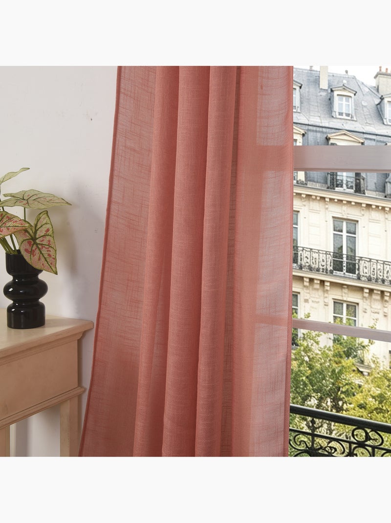 Rideau ajustable + 8 anneaux pinces – effet lin evasion Rose - Kiabi