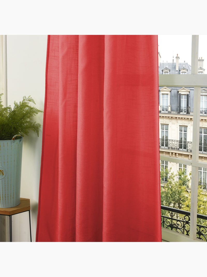 Rideau ajustable + 8 anneaux pinces – effet lin evasion Rouge - Kiabi