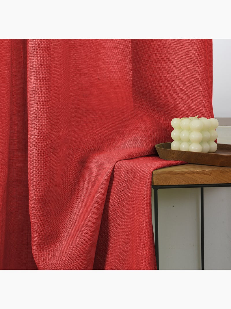 Rideau ajustable + 8 anneaux pinces – effet lin evasion Rouge - Kiabi