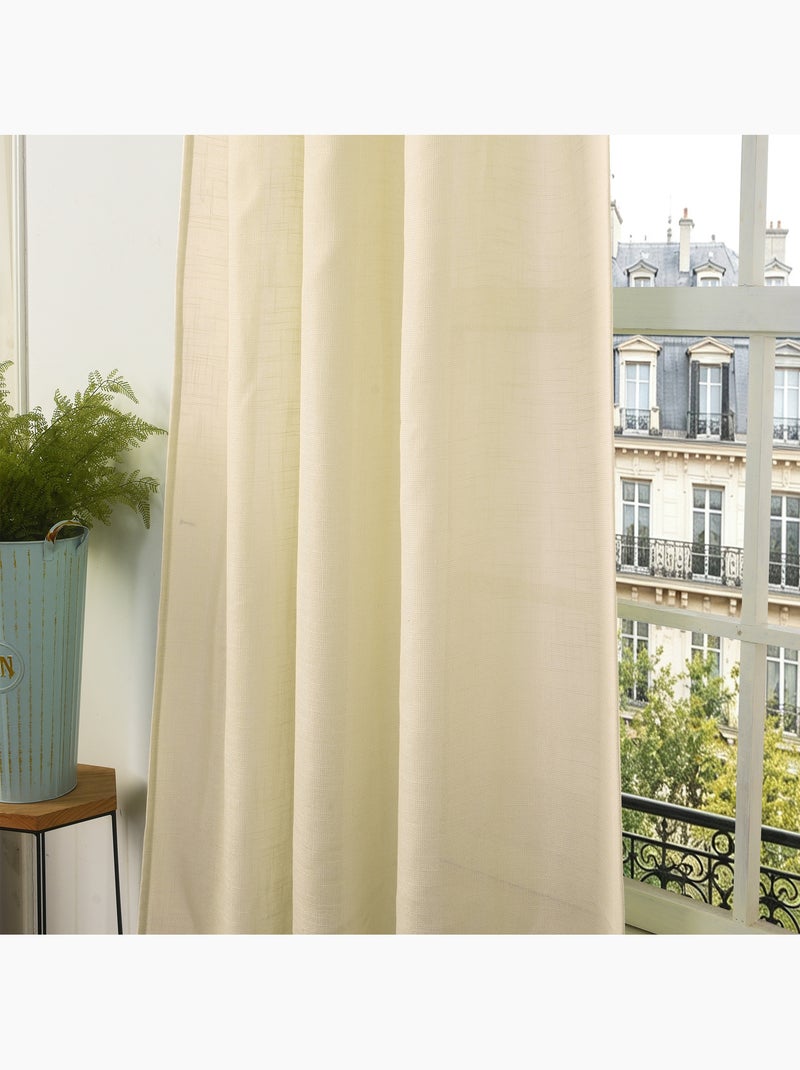 Rideau ajustable + 8 anneaux pinces – effet lin evasion Sable - Kiabi
