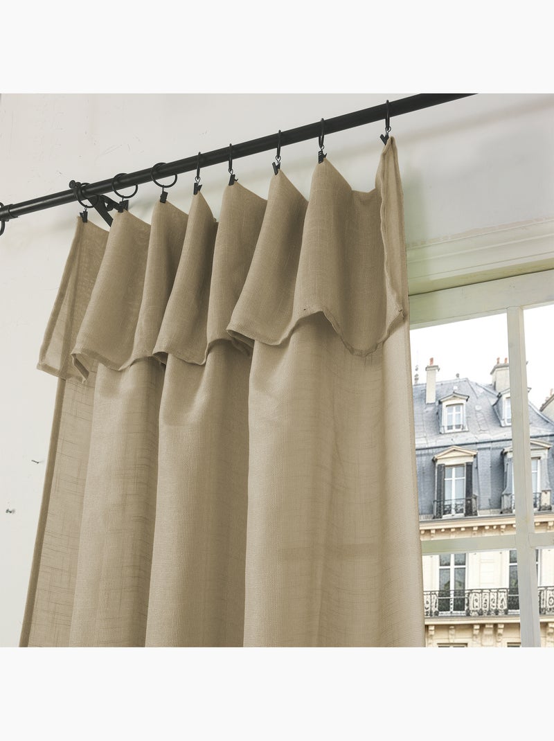 Rideau ajustable + 8 anneaux pinces – effet lin evasion Taupe - Kiabi
