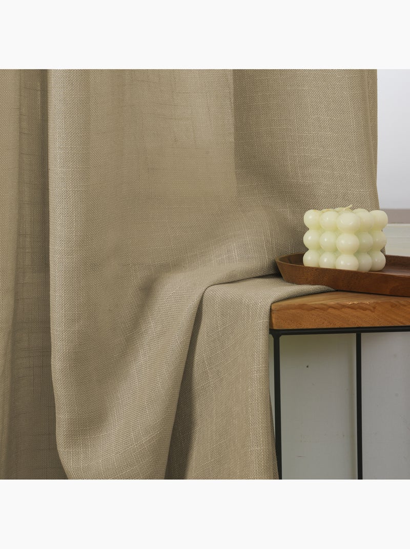 Rideau ajustable + 8 anneaux pinces – effet lin evasion Taupe - Kiabi