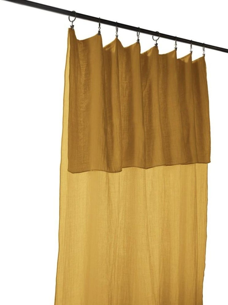 Rideau ajustable avec 8 anneaux pince 140x300 Gaze de coton safran Jaune - Kiabi