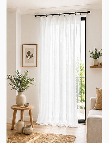 Rideau Ajustable Double Gaze de Coton avec 8 Anneaux Pince GAÏA – Hauteur Modulable