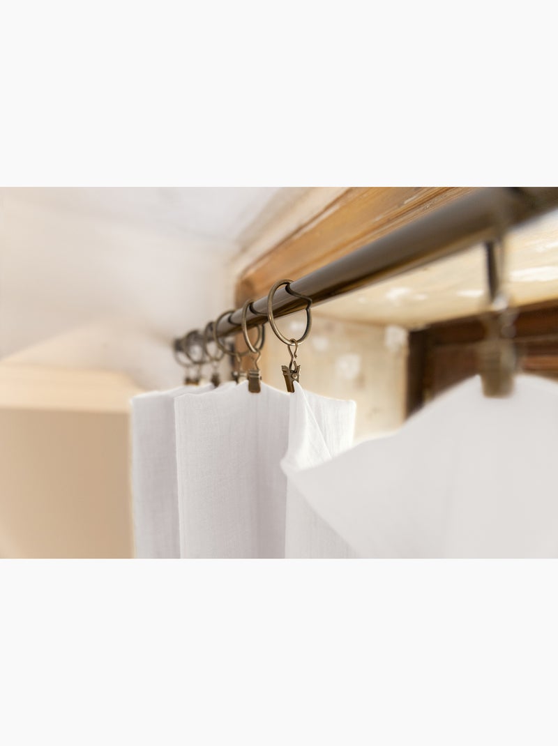 Rideau Ajustable Double Gaze de Coton avec 8 Anneaux Pince GAÏA – Hauteur Modulable Blanc - Kiabi