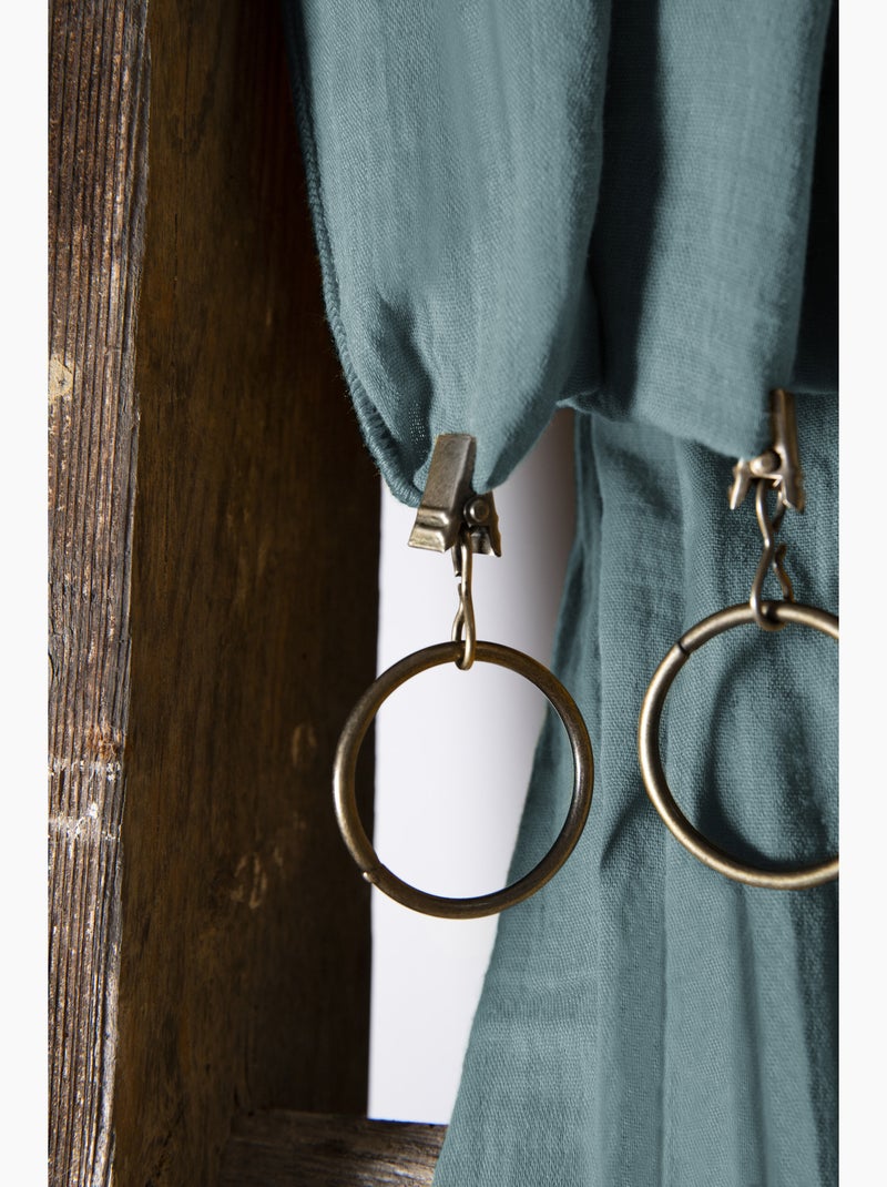 Rideau Ajustable Double Gaze de Coton avec 8 Anneaux Pince GAÏA – Hauteur Modulable Bleu canard - Kiabi