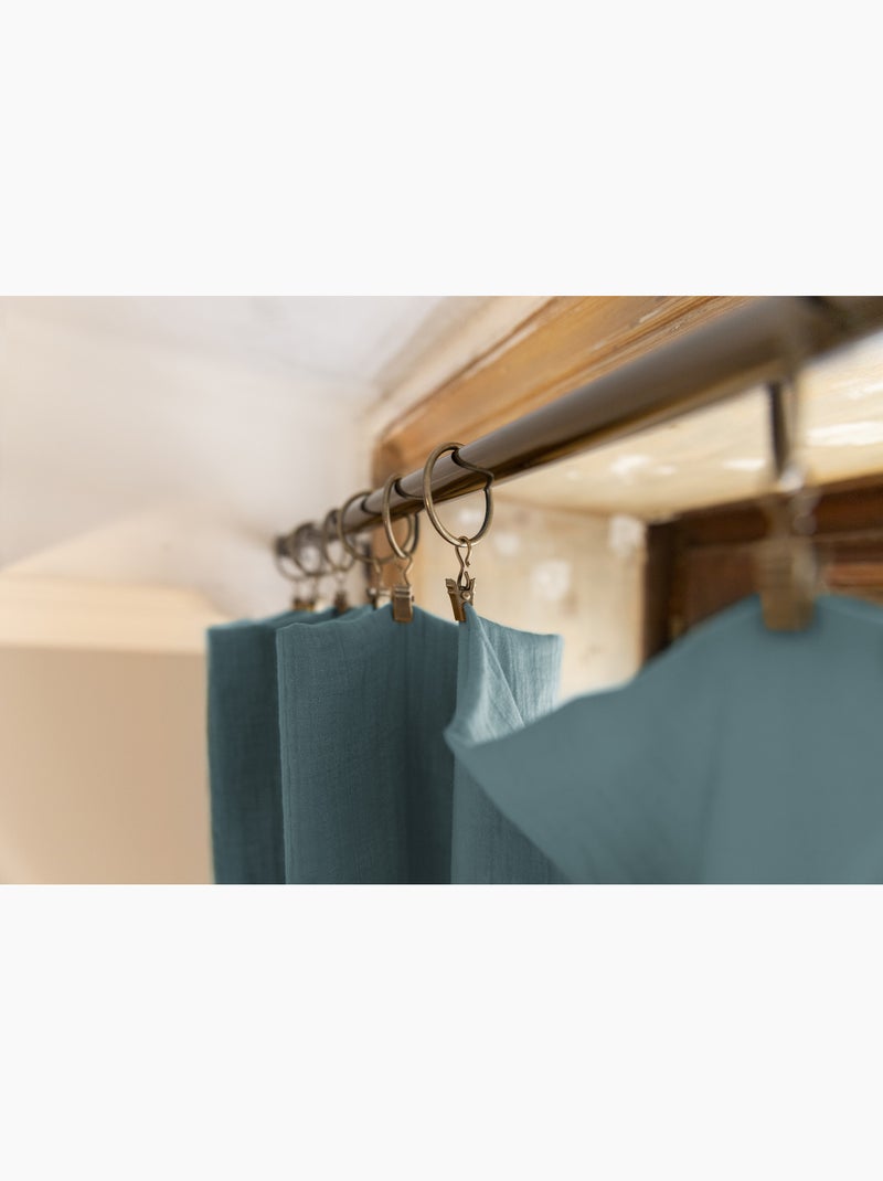 Rideau Ajustable Double Gaze de Coton avec 8 Anneaux Pince GAÏA – Hauteur Modulable Bleu canard - Kiabi