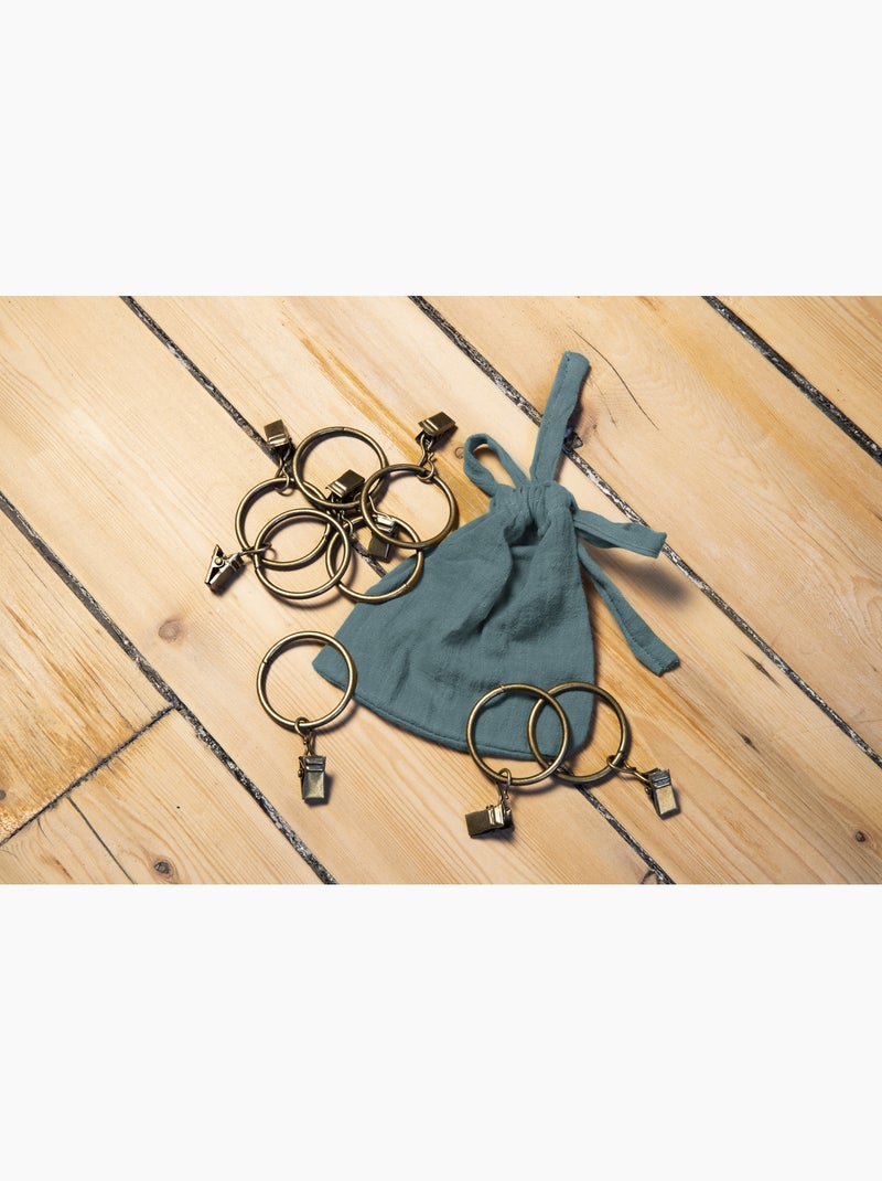 Rideau Ajustable Double Gaze de Coton avec 8 Anneaux Pince GAÏA – Hauteur Modulable Bleu canard - Kiabi