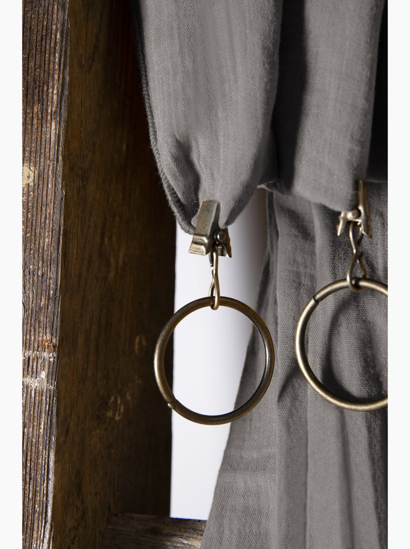 Rideau Ajustable Double Gaze de Coton avec 8 Anneaux Pince GAÏA – Hauteur Modulable Gris Granit - Kiabi