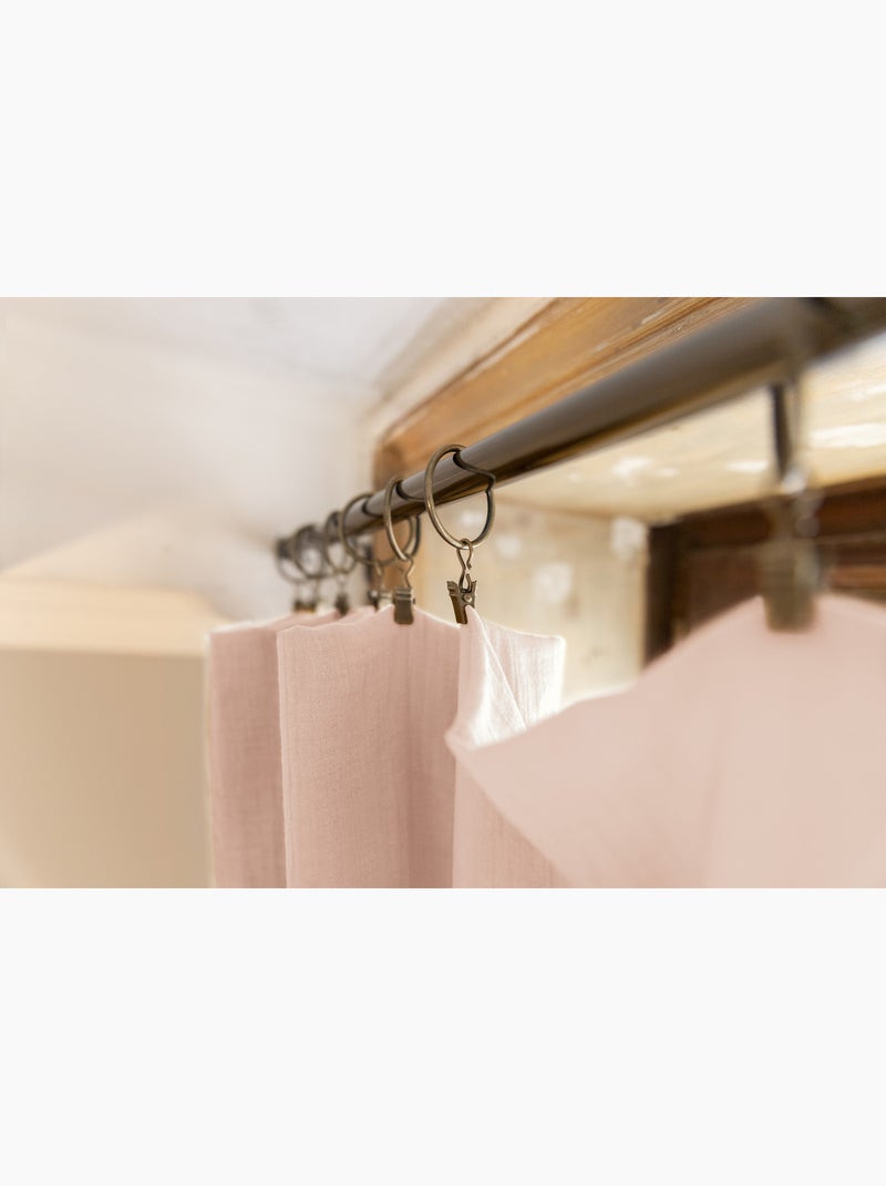 Rideau Ajustable Double Gaze de Coton avec 8 Anneaux Pince GAÏA – Hauteur Modulable Rose clair - Kiabi