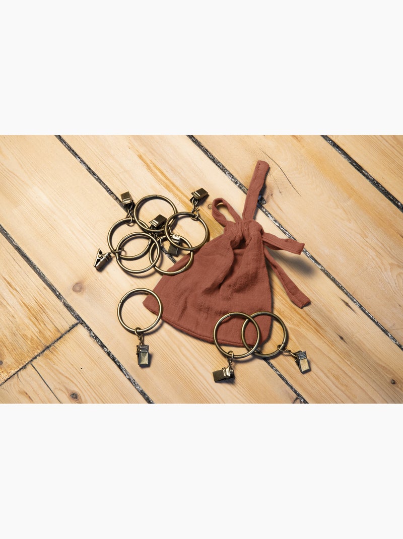Rideau Ajustable Double Gaze de Coton avec 8 Anneaux Pince GAÏA – Hauteur Modulable Terracotta - Kiabi
