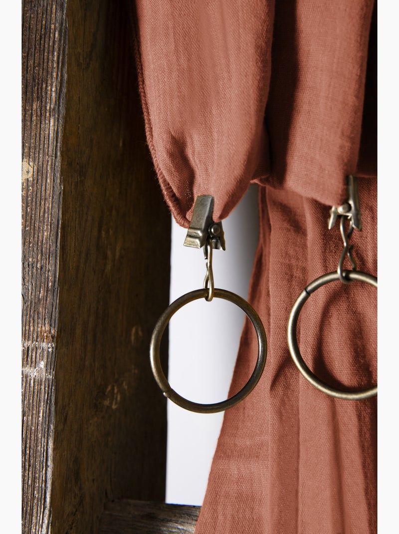 Rideau Ajustable Double Gaze de Coton avec 8 Anneaux Pince GAÏA – Hauteur Modulable Terracotta - Kiabi