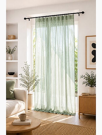 Rideau Ajustable Double Gaze de Coton avec 8 Anneaux Pince GAÏA – Hauteur Modulable