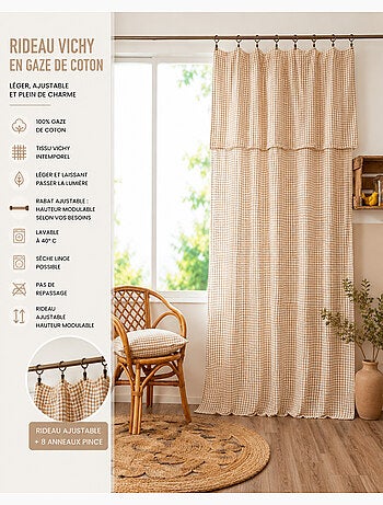 Rideau ajustable double gaze de coton vichie