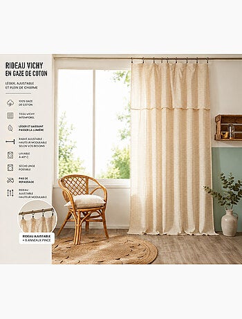 Rideau ajustable double gaze de coton vichie