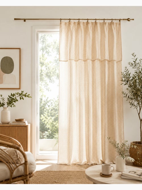 Rideau ajustable double gaze de coton vichie - Kiabi Rideau ajustable double gaze de coton vichie - Kiabi
