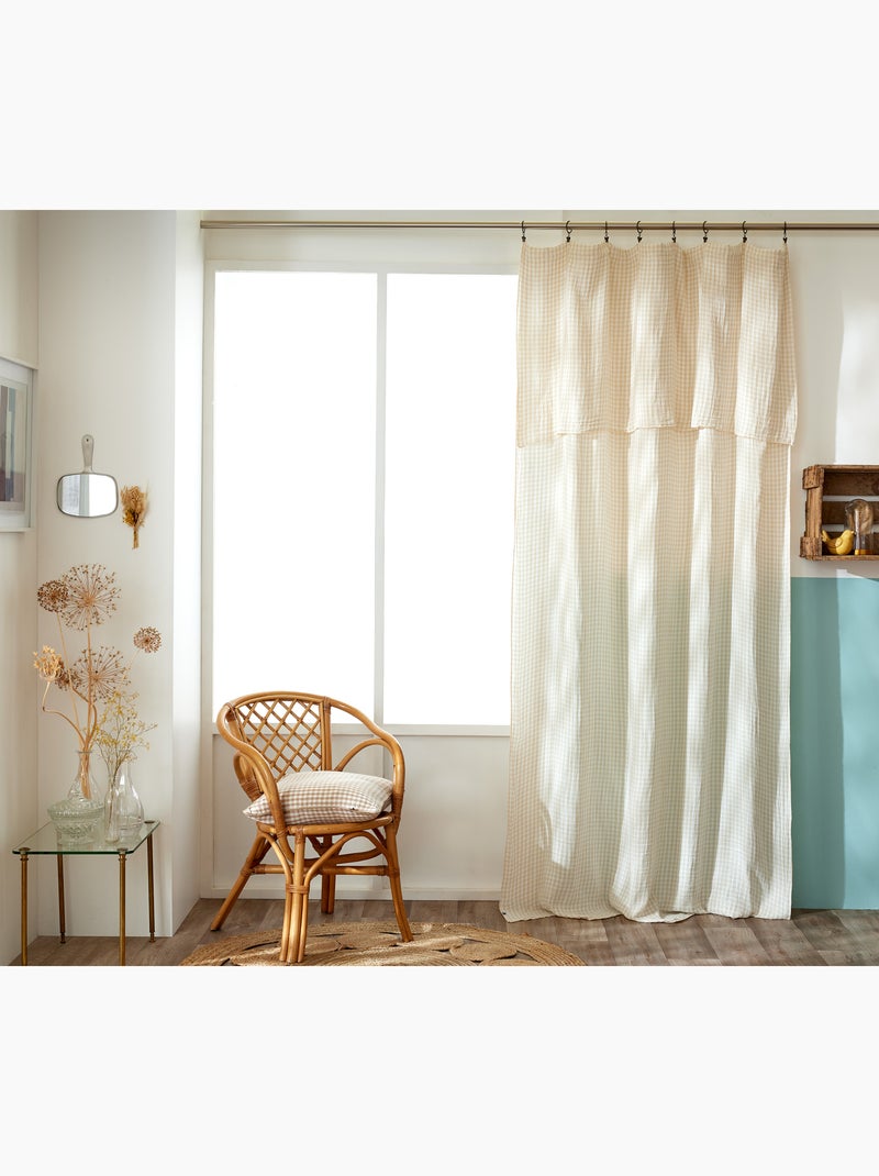 Rideau ajustable double gaze de coton vichie Beige Pampa - Kiabi