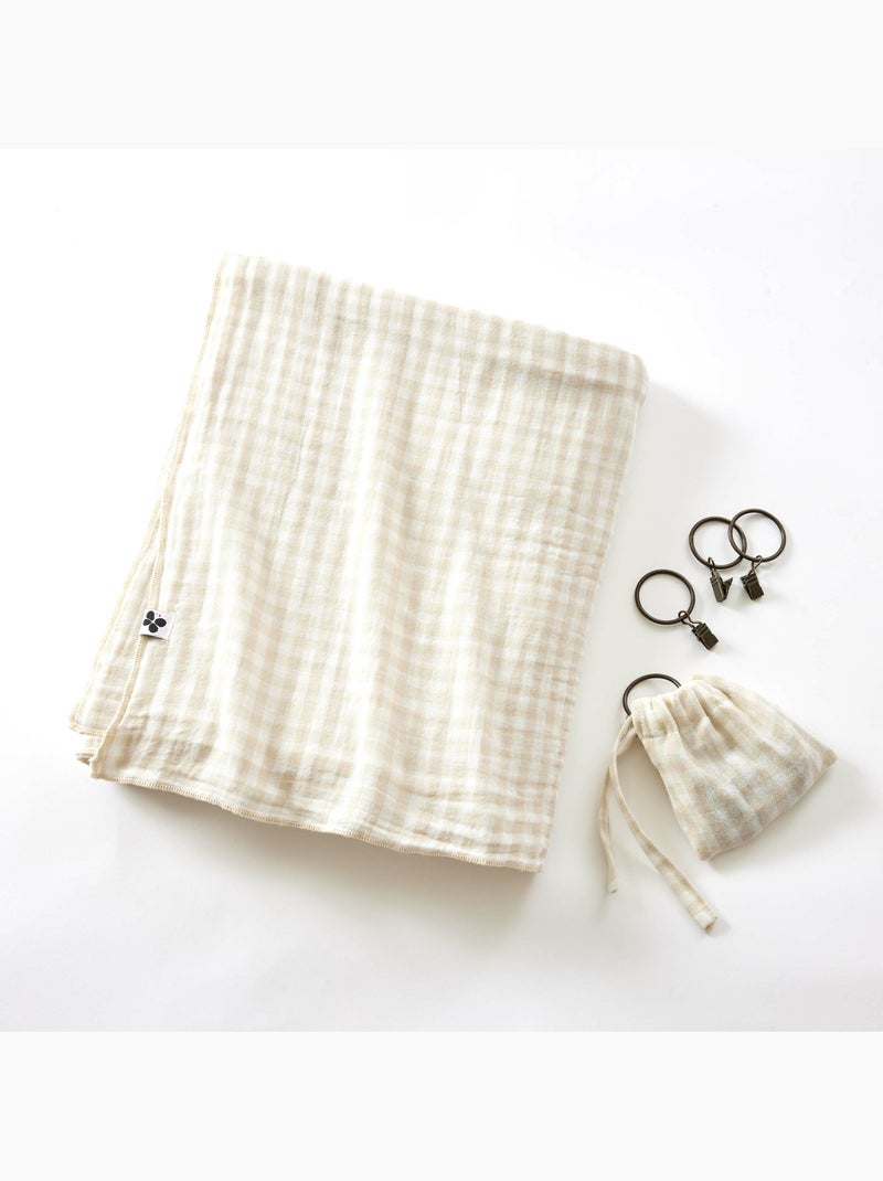 Rideau ajustable double gaze de coton vichie Beige Pampa - Kiabi