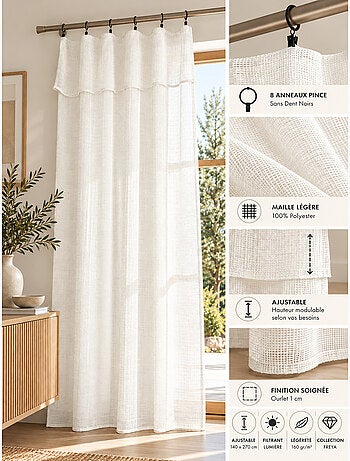Rideau ajustable freya – 8 anneaux pince – 160 g/m²