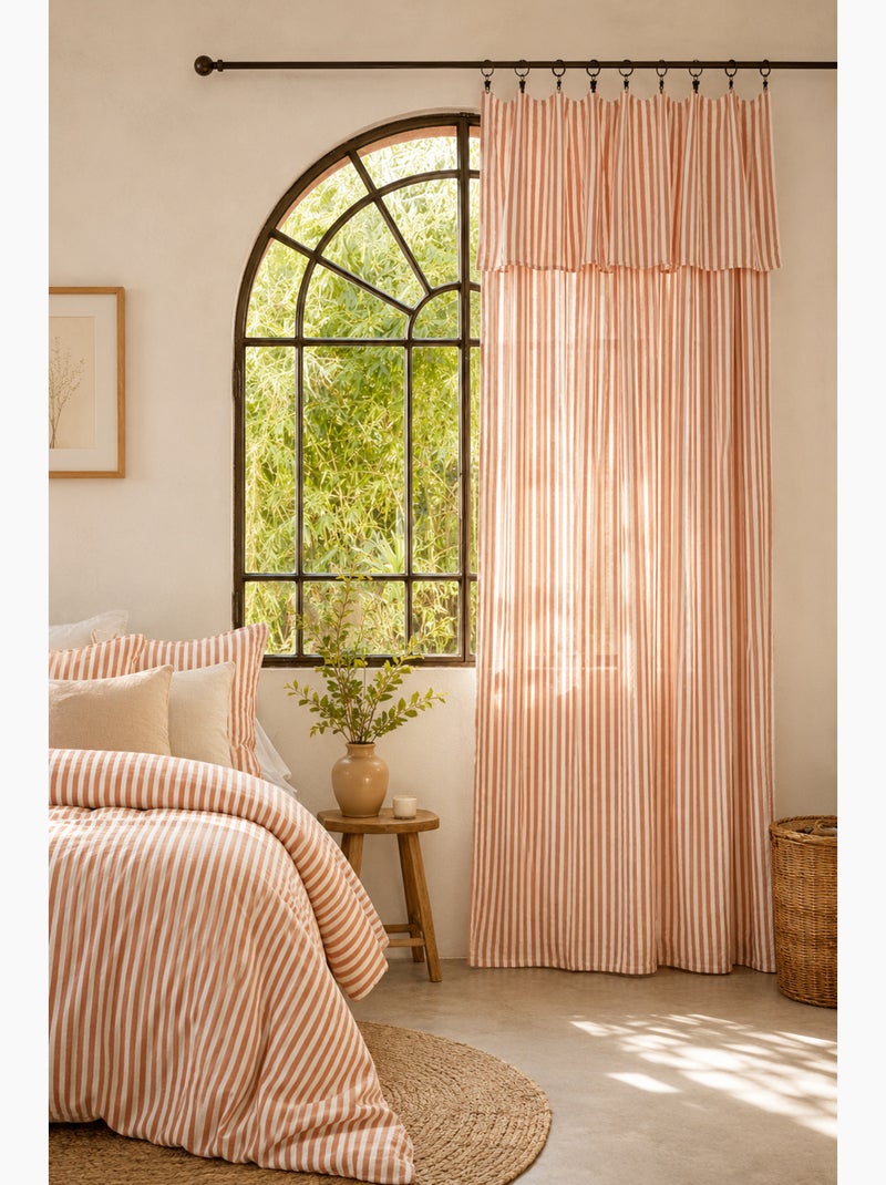 Rideau Ajustable Gaze de Coton avec 8 Anneaux – LIVIA Abricot - Kiabi
