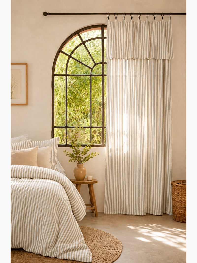 Rideau Ajustable Gaze de Coton avec 8 Anneaux – LIVIA Beige - Kiabi