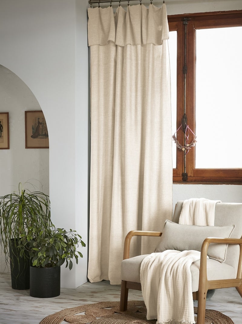 Rideau ajustable LYSANDRE + 8 anneaux pince Beige - Kiabi