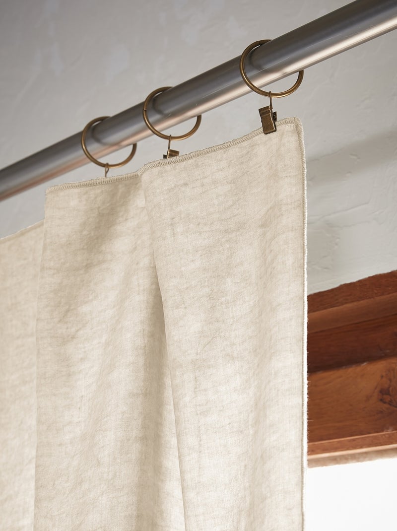 Rideau ajustable LYSANDRE + 8 anneaux pince Beige - Kiabi