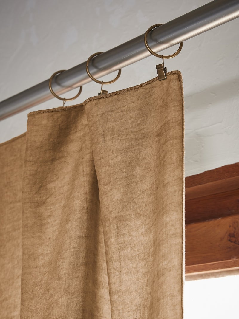 Rideau ajustable LYSANDRE + 8 anneaux pince Camel - Kiabi