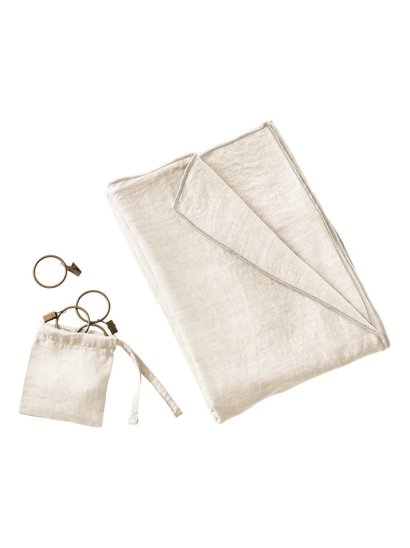 Rideau ajustable LYSANDRE Beige 140 x 270 cm + 8 anneaux pince Beige - Kiabi