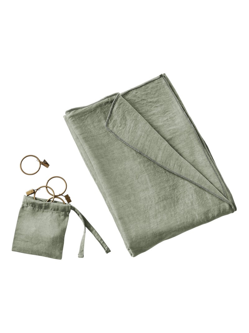 Rideau ajustable LYSANDRE Thym 140 x 270 cm + 8 anneaux pince Kaki - Kiabi