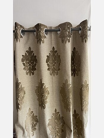 Rideau aspect lin motif médaillon velours - esprit baroque