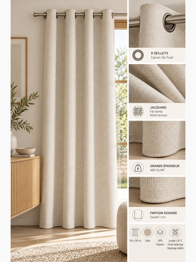 Rideau atlas – jacquard fils teints – 460 g/m² Sable - Kiabi