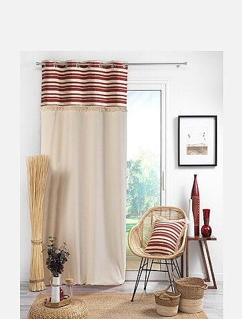 Rideau court à œillets en coton avec top tissé et franges