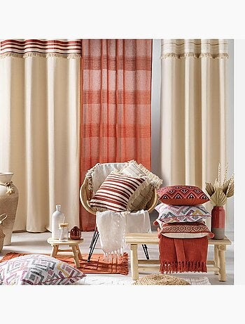 Rideau court à œillets en coton avec top tissé et franges