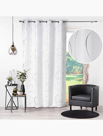 Rideau avec oeillet impression "boucles stylisées et argentées