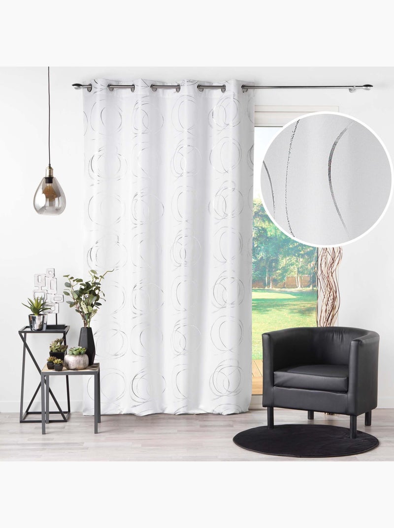 Rideau avec oeillet impression "boucles stylisées et argentées" Blanc - Kiabi