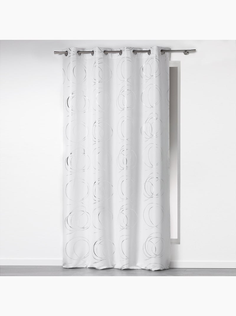 Rideau avec oeillet impression "boucles stylisées et argentées" Blanc - Kiabi