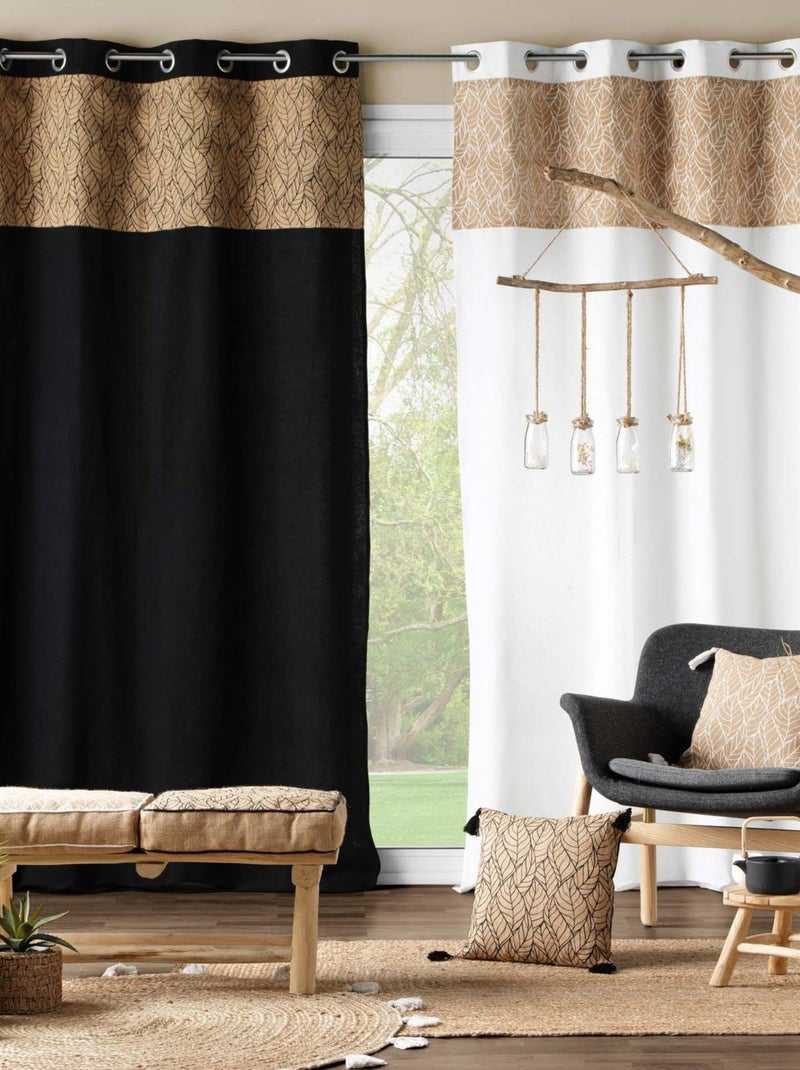 Rideau bi-matière avec toile de jute imprimée Blanc - Kiabi