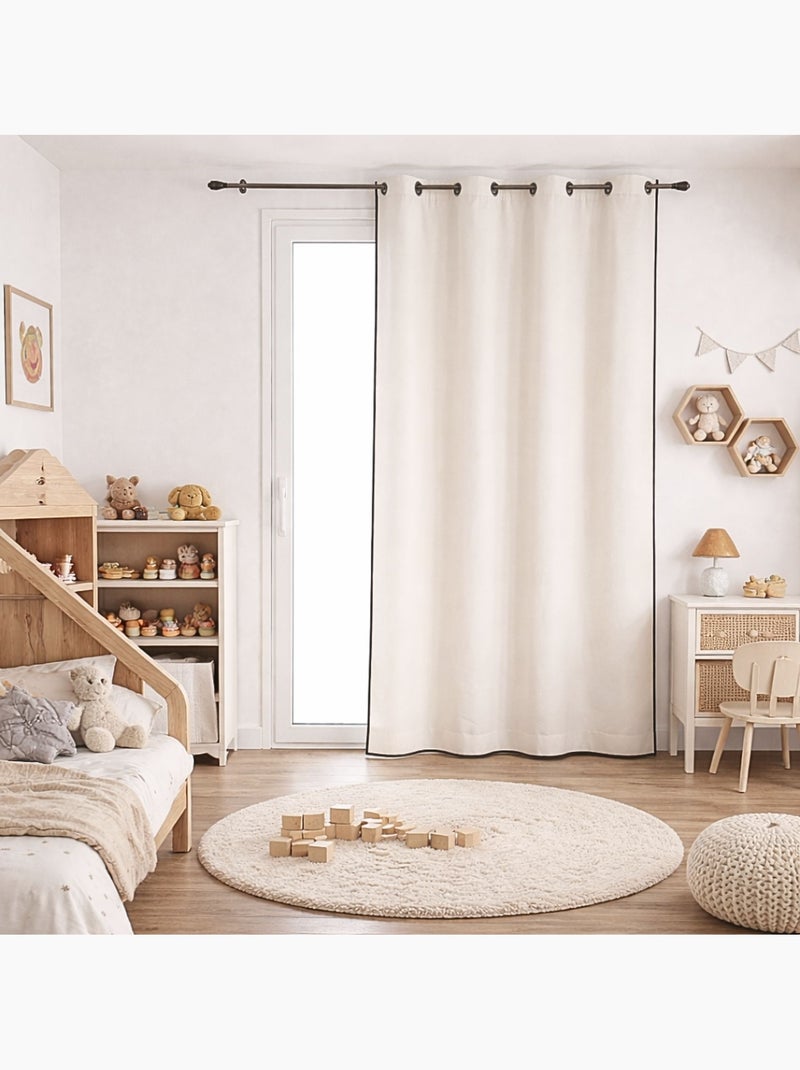 Rideau biais noir en polycoton Ecru - Kiabi