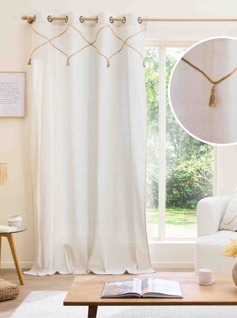 Rideau bohème jute et pompons Blanc cassé - Kiabi