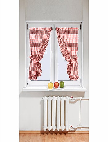 Rideau bonne femme à carreaux vichy rouge et blanc