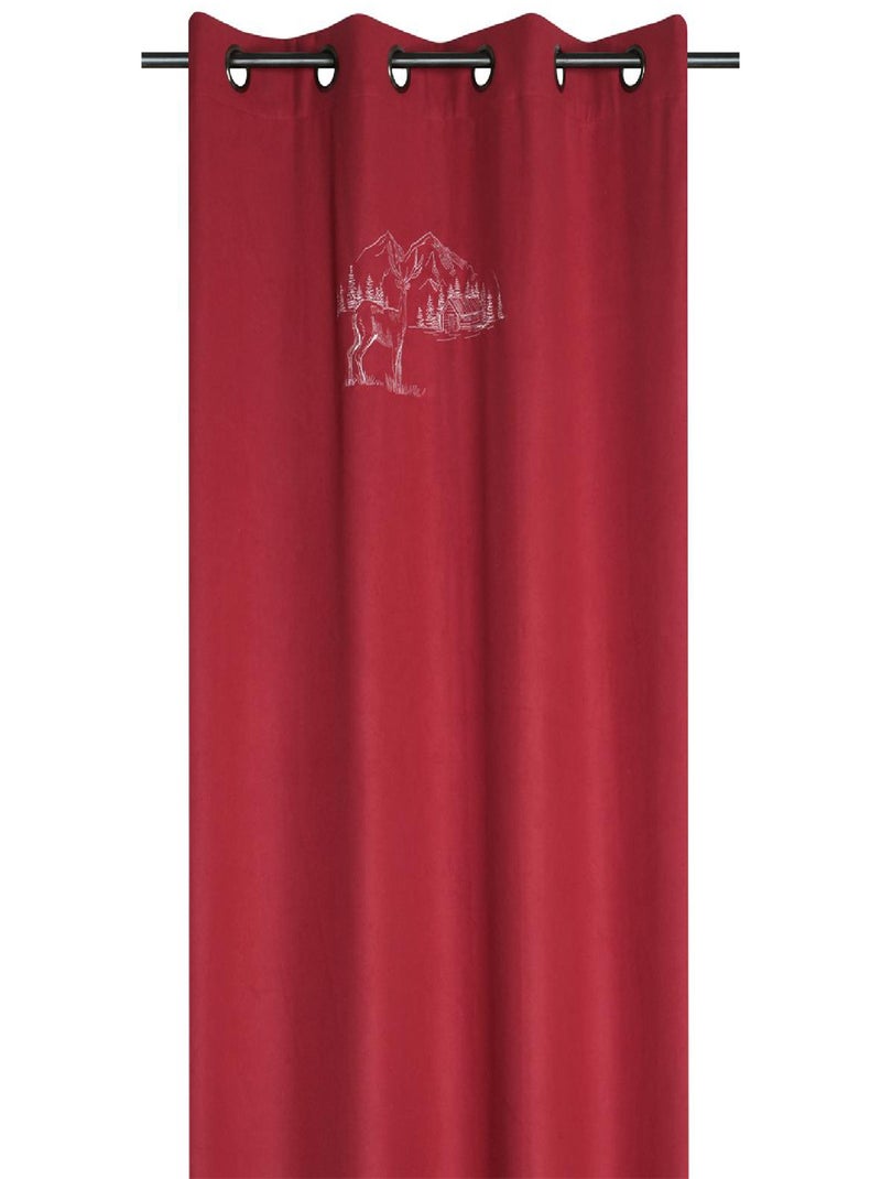 Rideau cerf esprit chalet  - Effet laine brodé Rouge - Kiabi