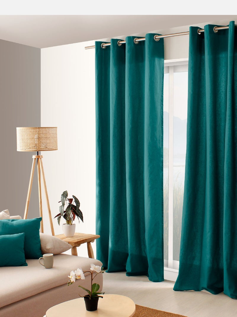 Rideau coloré en pur coton 8 œillets Vert émeraude - Kiabi