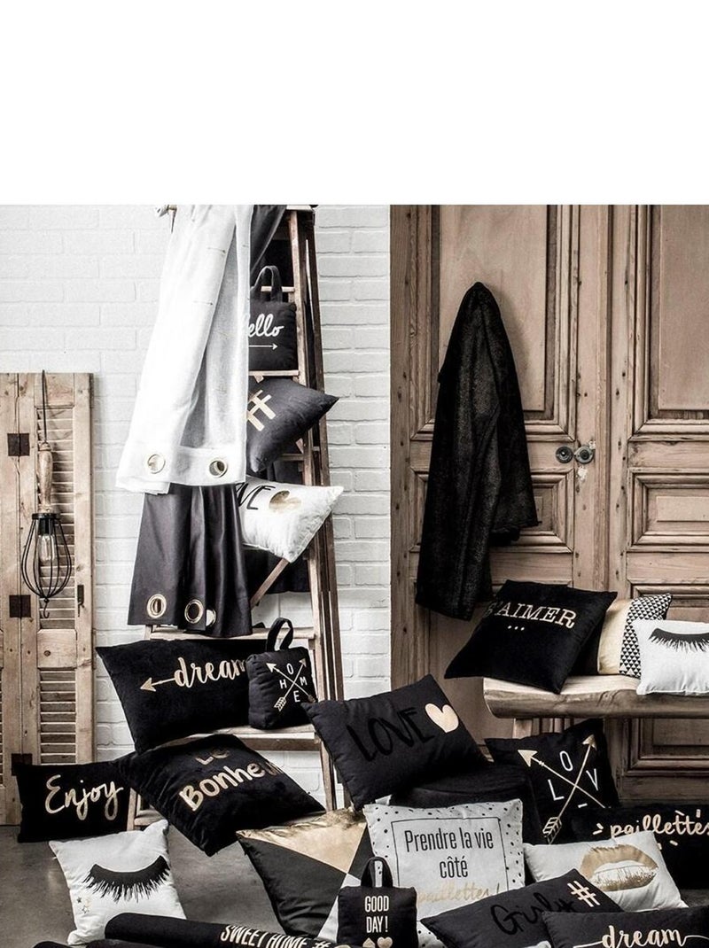 Rideau coton à oeillets imprimé GOLD IS BLACK Noir - Kiabi