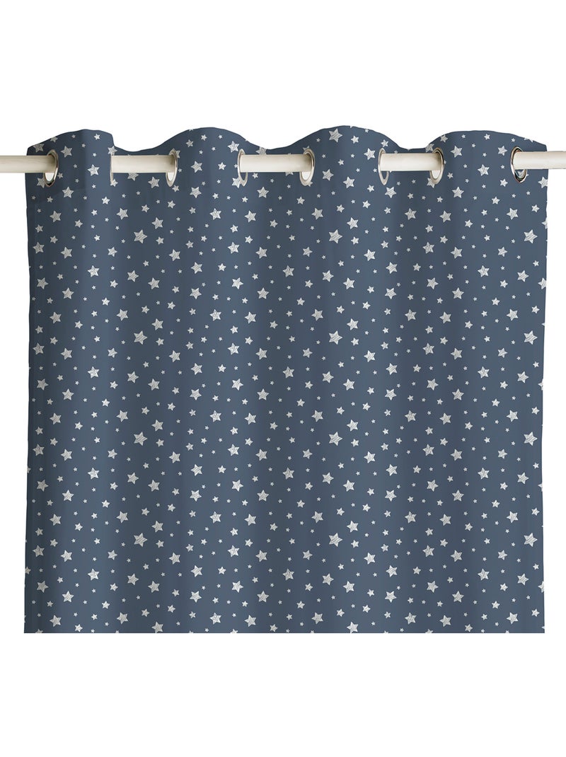Rideau coton ETOILES Bleu gris - Kiabi